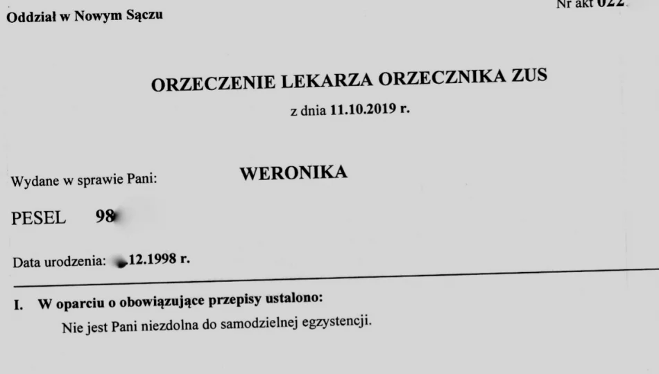 Według orzecznika, Weronika... nie jest niezdolna do samodzielnej egzystencji - zdjęcie 1