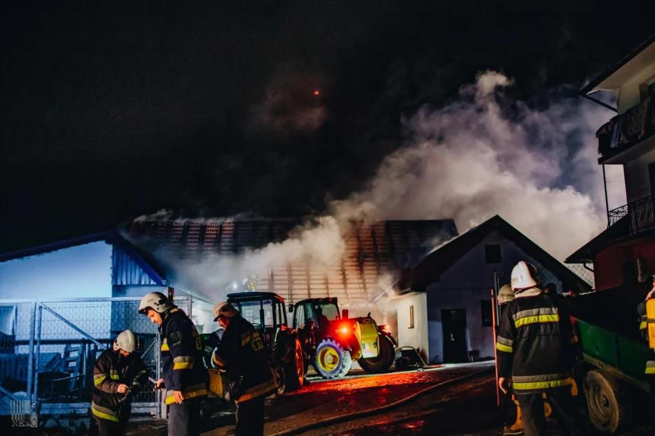 250 tys. zł strat po nocnym pożarze zabudowań gospodarczych. Z ogniem walczyło 60 strażaków - zdjęcie 7