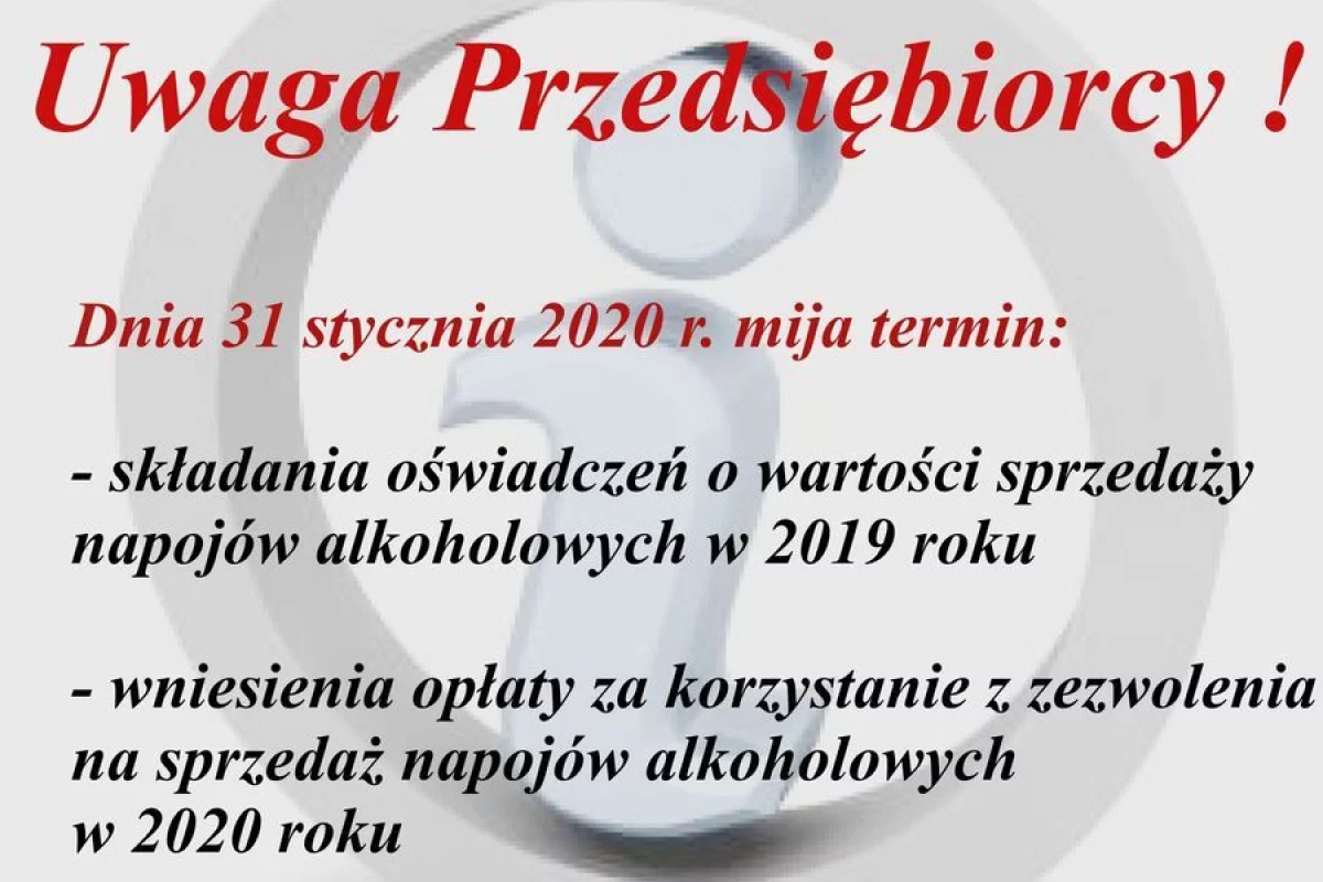 Informacja dla przedsiębiorców - sprzedaż napojów alkoholowych