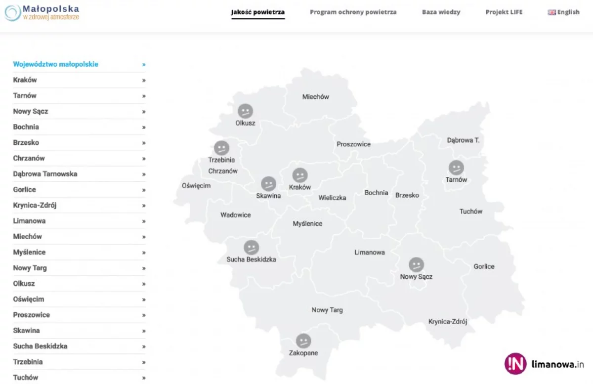 Ruszył nowy serwis z prognozą jakości powietrza w Małopolsce, ale omija Limanową