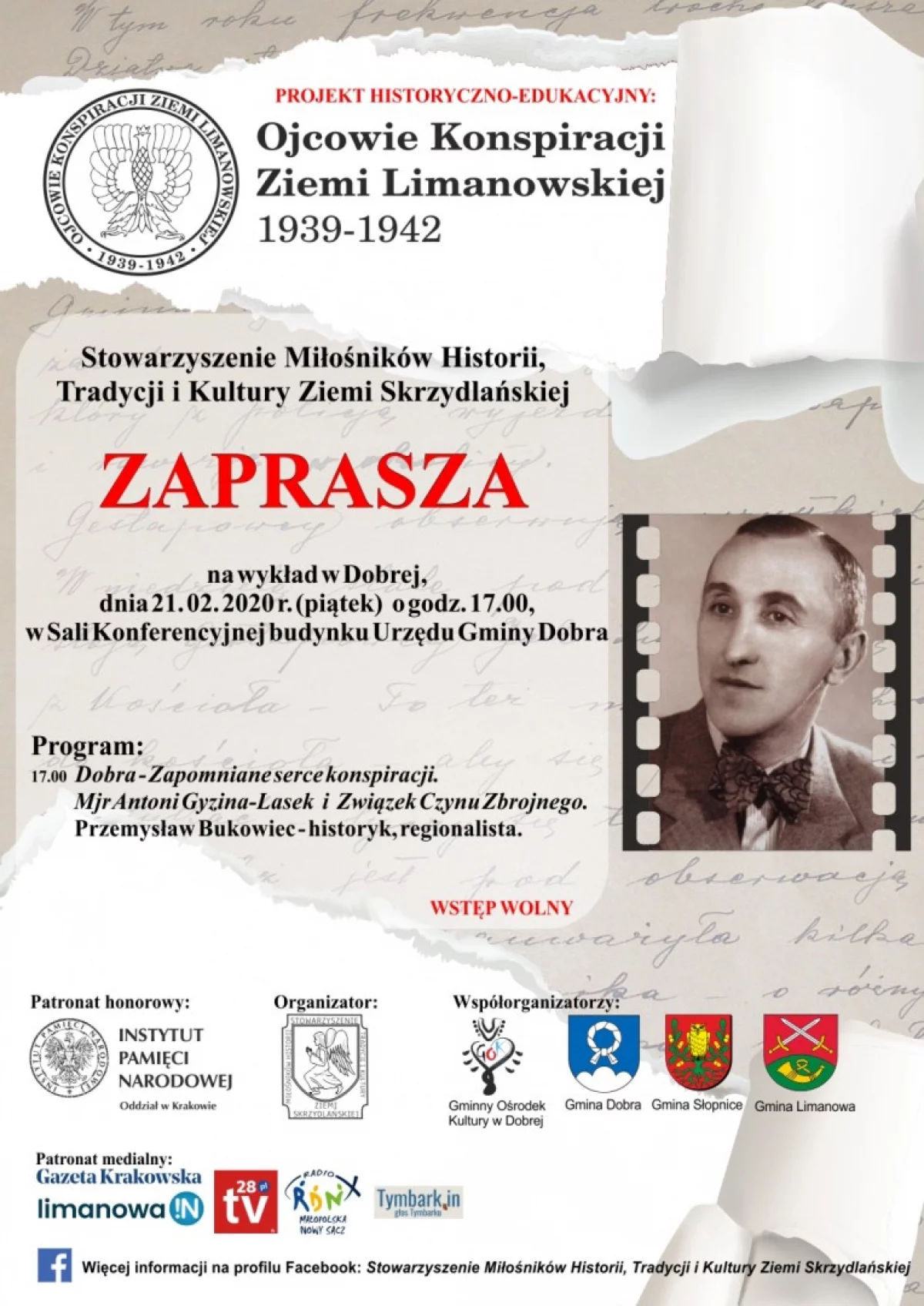 Projekt "Ojcowie konspiracji Ziemi Limanowskiej 1939-1942" - 21 lutego wykład w Dobrej 