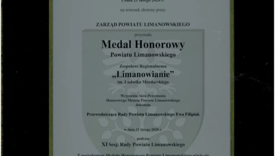 Medal Honorowy Powiatu Limanowskiego dla zespołu "Limanowianie" - zdjęcie 1