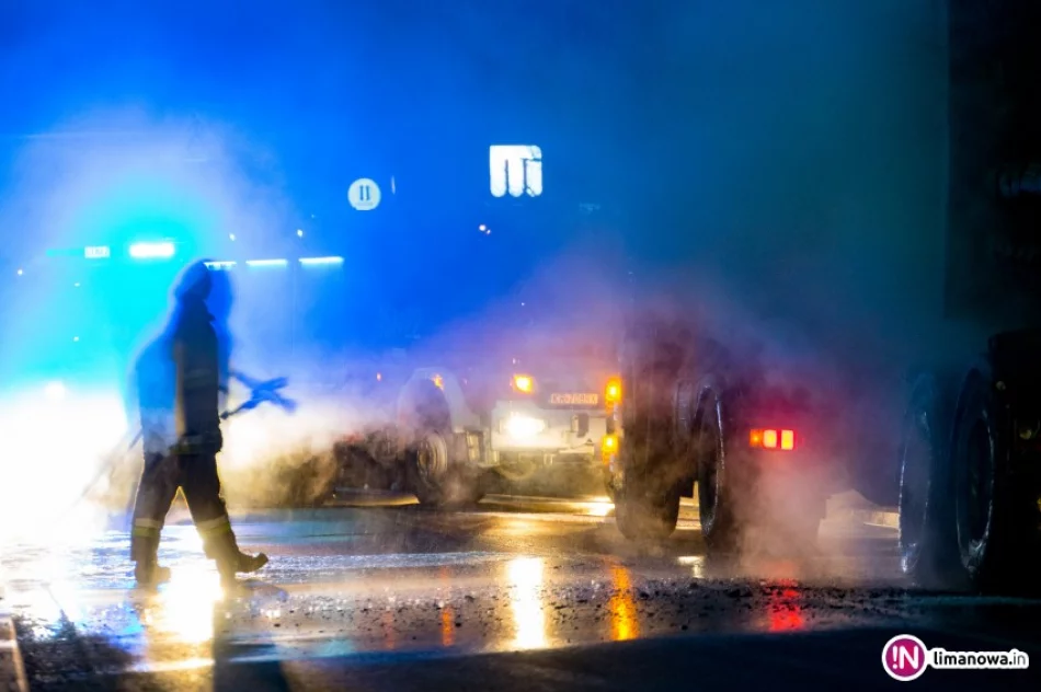 Pożar koła ciężarówki. Ogień udało się opanować (wideo) - zdjęcie 3