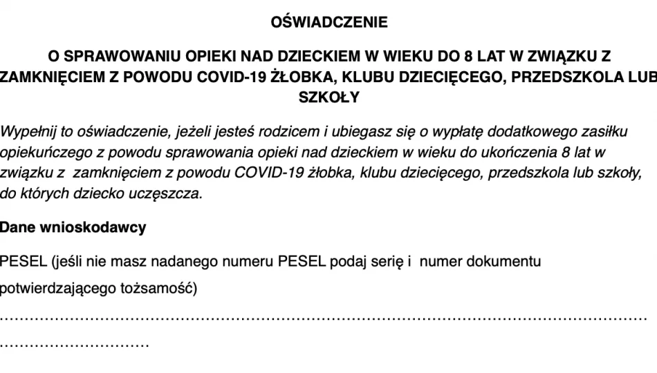 Gotowy wniosek o dodatkowy zasiłek opiekuńczy - zdjęcie 1