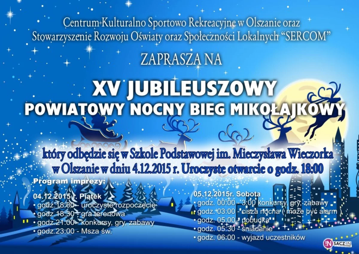 XV Jubileuszowy Powiatowy Nocny Bieg Mikołajkowy