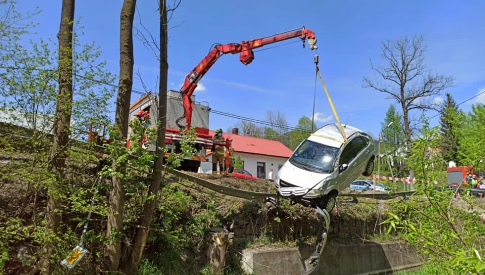 Samochód wpadł do koryta potoku. Jedna osoba poszkodowana - zdjęcie 1