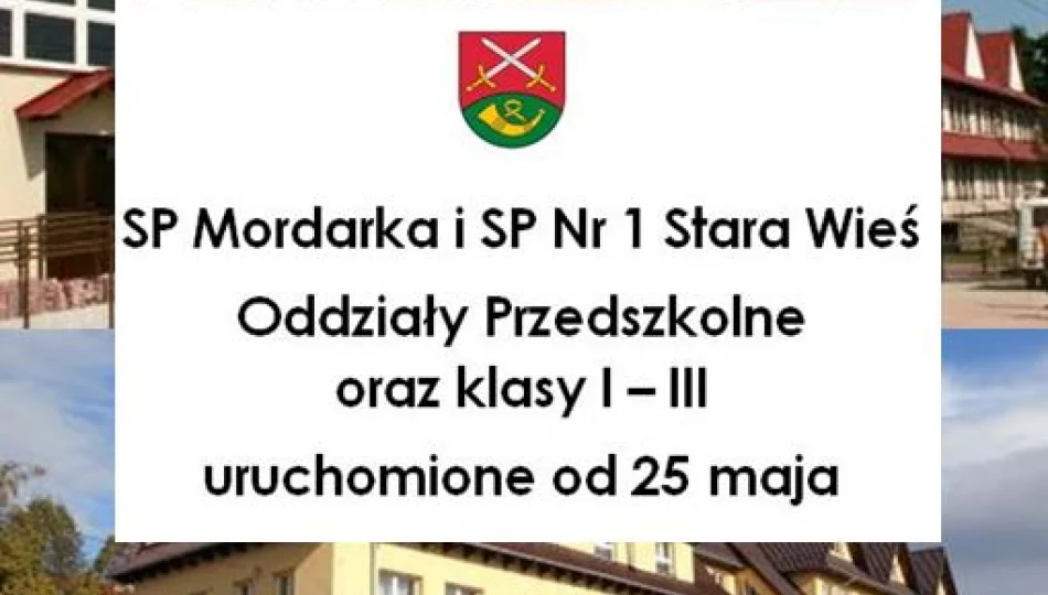 SP Mordarka i SP Nr 1 Stara Wieś – od 25 maja oddziały przedszkolne i klasy I-III wznawiają działalność - zdjęcie 1