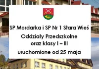 SP Mordarka i SP Nr 1 Stara Wieś – od 25 maja oddziały przedszkolne i klasy I-III wznawiają działalność - zdjęcie główne