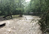 Nadal jeżdżą do domów w bród potoku, deszcz odcina osiedle od świata. Gmina dopiero projektuje most - zdjęcie główne