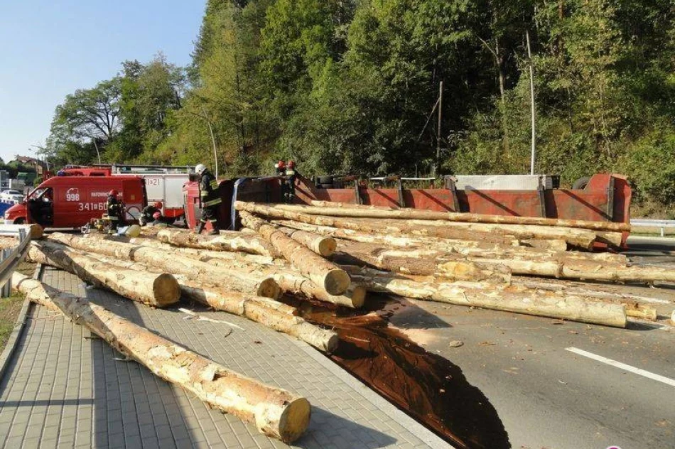 Wywrotka ciężarówki wiozącej drzewo - zdjęcie 3