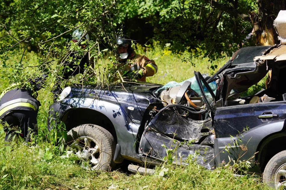 Samochód uderzył w drzewo. Zakleszczonego kierowcę wydobywano z pojazdu ponad godzinę - zdjęcie 5