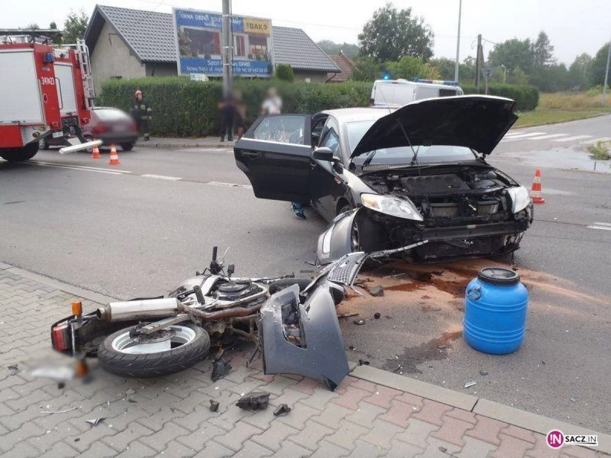 Nowy Sącz, ulica Węgierska – zderzenie samochodu osobowego i motocykla