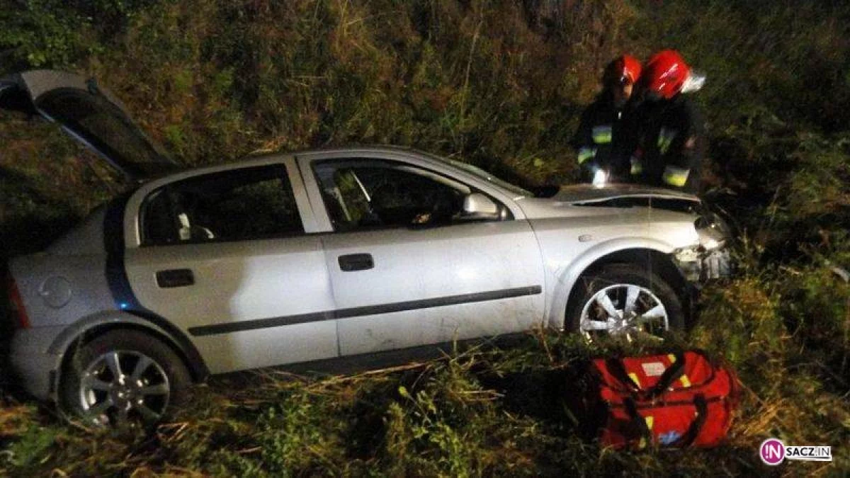 Krynica Zdrój, ulica Sądecka – samochód osobowy wypadł z drogi