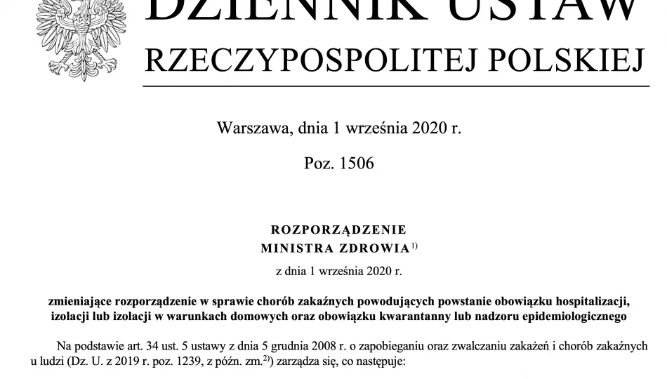 Obowiązują nowe przepisy dotyczące izolacji i kwarantanny - treść rozporządzenia - zdjęcie 1