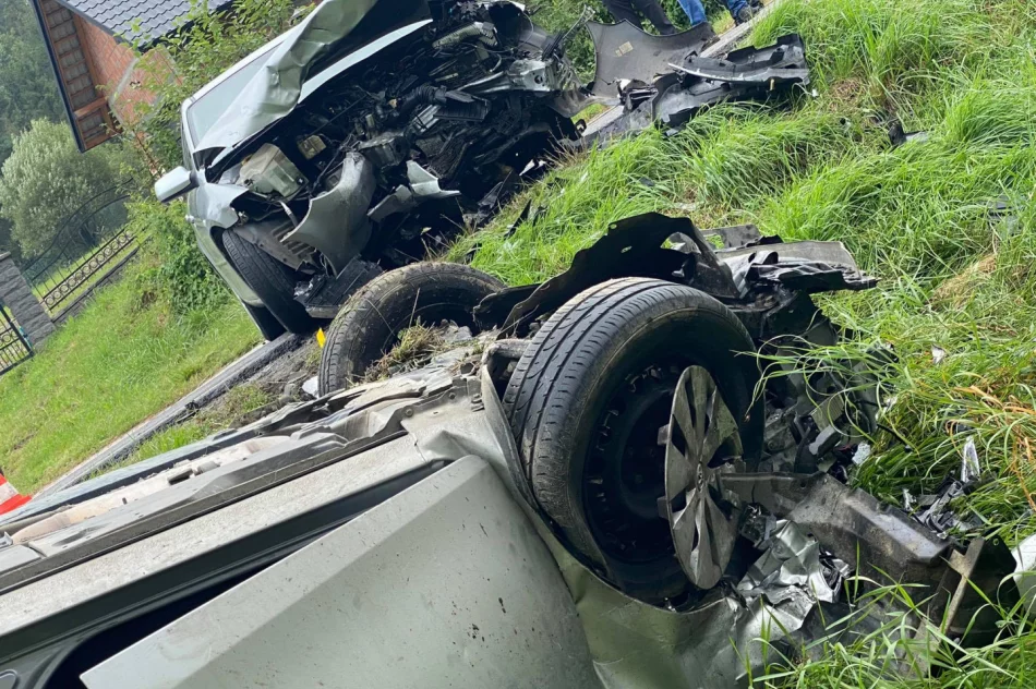 Czołowe zderzenie dwóch aut, jeden z pojazdów dachował. Do szpitala zabrano 5 osób, w tym 2 dzieci - zdjęcie 4