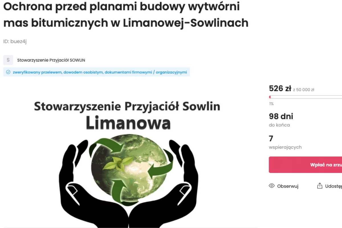 Stowarzyszenie, które sprzeciwia się otaczani, zbiera pieniądze na działalność