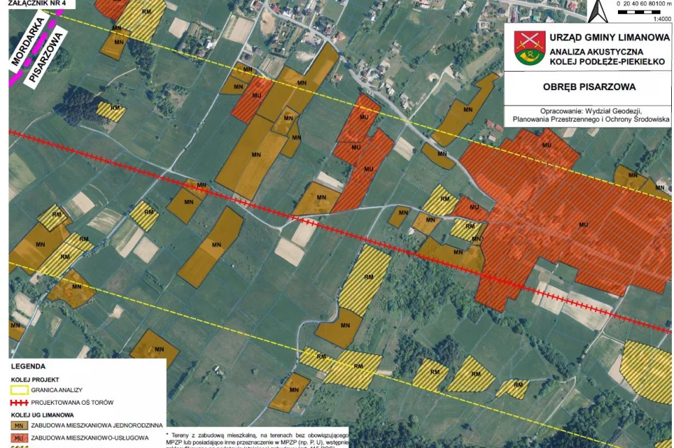 Klasyfikacja akustyczna terenu miejscowości Pisarzowa w pasie 300 metrów od osi torów - zdjęcie 3