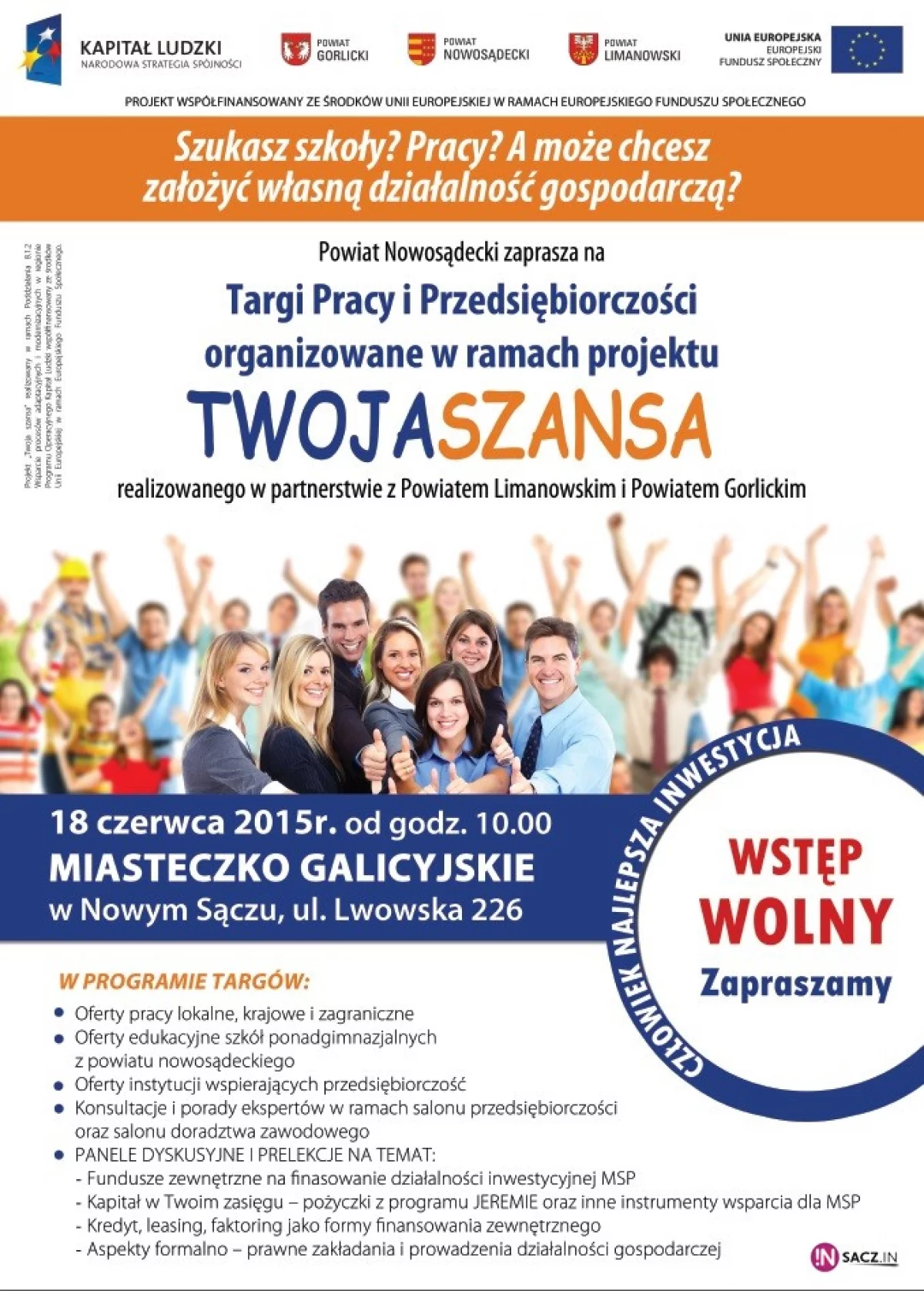 Targi Pracy i Przedsiębiorczości w ramach projektu „Twoja Szansa”