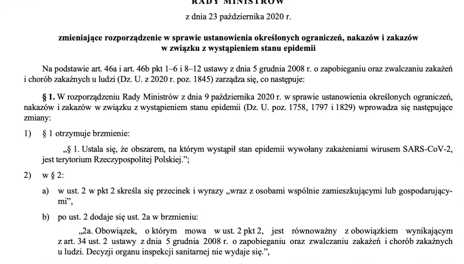 Nowe rozporządzenie w sprawie ograniczeń, nakazów i zakazów w związku z wystąpieniem stanu epidemii (pełna treść)  - zdjęcie 1