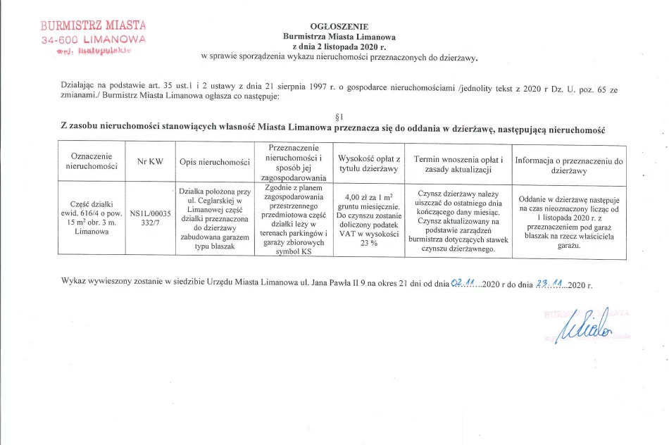 Ogloszenie Burmistrza Miasta Limanowa z dnia 02.11.2020 - zdjęcie 2