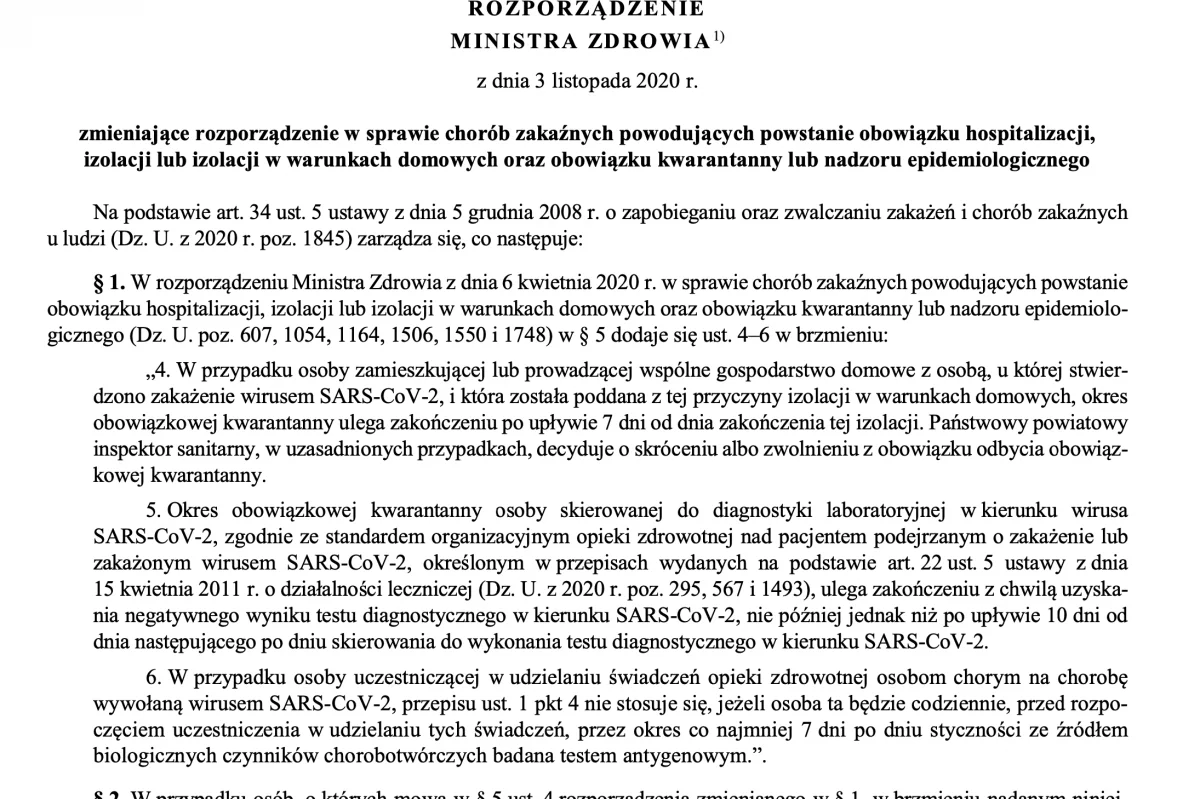 Nowe Rozporządzenie w sprawie chorób zakaźnych m.in. zakończenia autokwrantanny