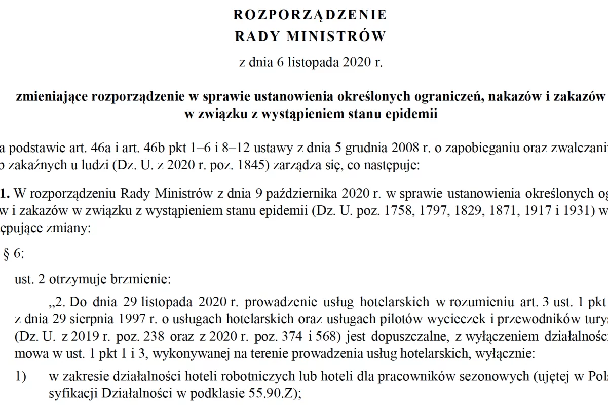 Nowe Rozporządzenie Rady Ministrów w sprawie obostrzeń dotyczących COVID (treść rozporządzenia)