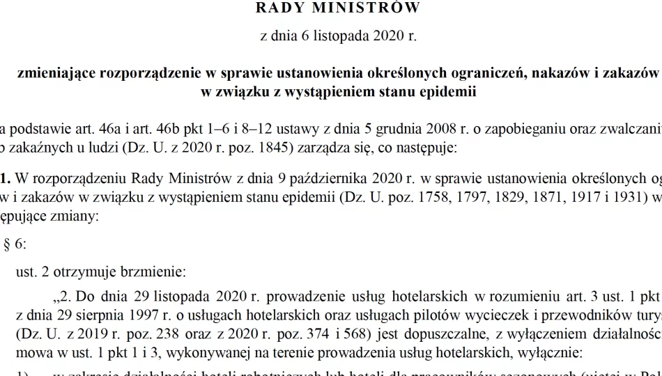 Nowe Rozporządzenie Rady Ministrów w sprawie obostrzeń dotyczących COVID (treść rozporządzenia) - zdjęcie 1