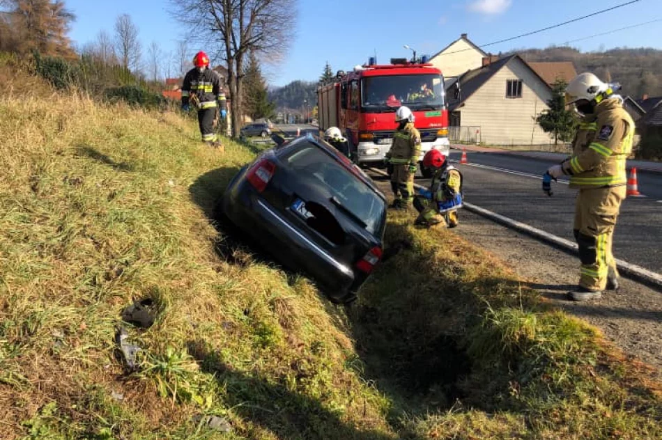 Samochód wypadł z jezdni i wjechał do przydrożnego rowu - zdjęcie 3