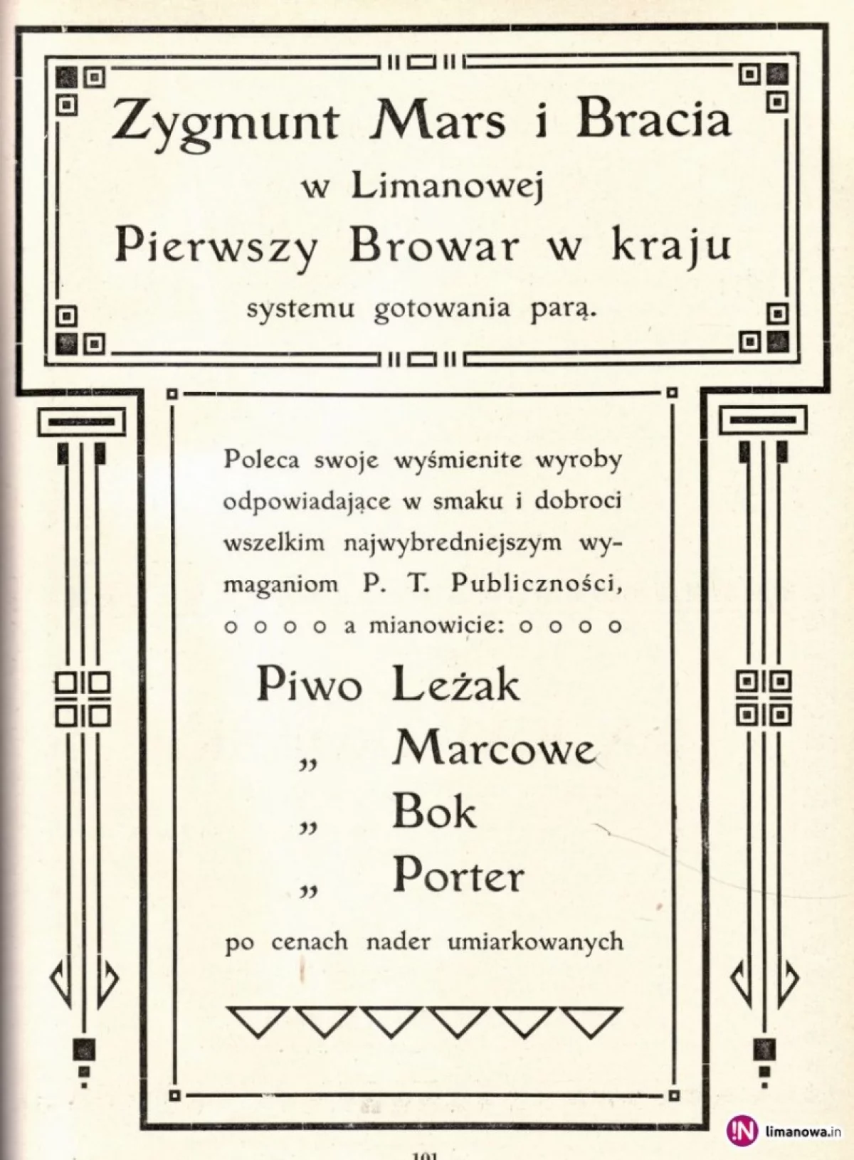 Porter, marcowe i... lecznicze. Reklamy limanowskiego piwa sprzed 100 lat