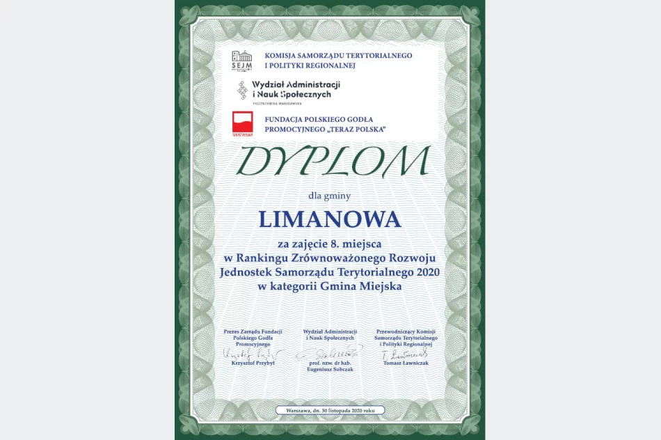 8. MIEJSCE DLA LIMANOWEJ W RANKINGU ZRÓWNOWAŻONEGO ROZWOJU JST - zdjęcie 5