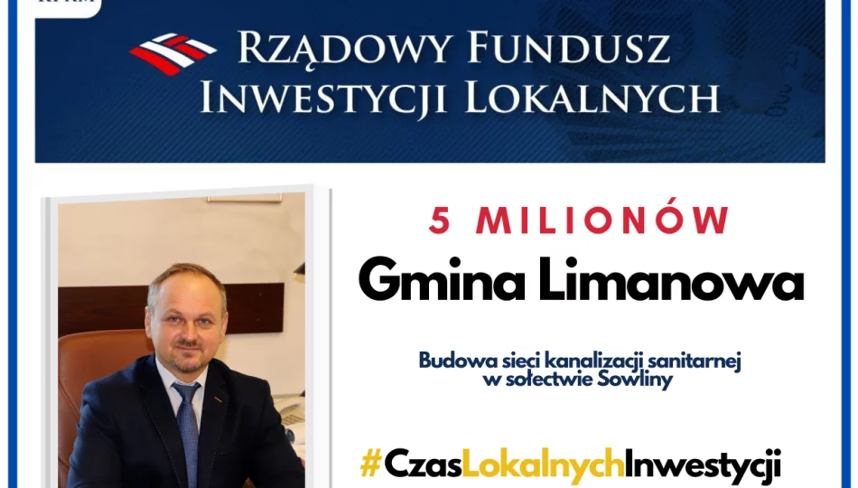 5 milionów złotych dla gminy Limanowa na kanalizację w Sowlinach - zdjęcie 1