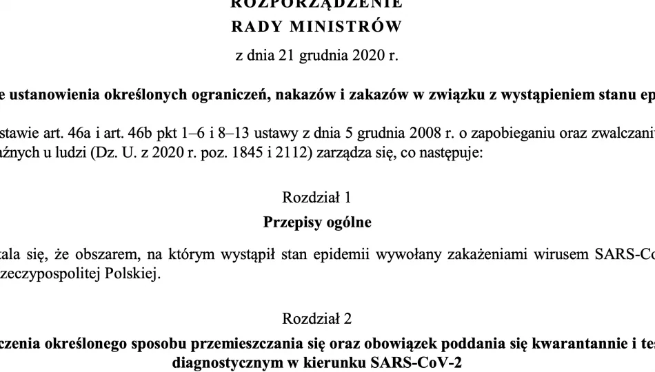 Rozporządzenie w sprawie ograniczeń, nakazów i zakazów w związku (treść rozporządzenia - rozdział I i II) - zdjęcie 1