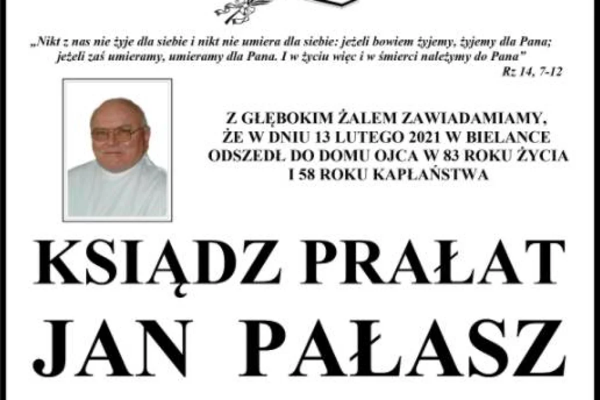 Zmarł ks. prałat Jan Pałasz, w przeszłości wikariusz w Mszanie Dolnej