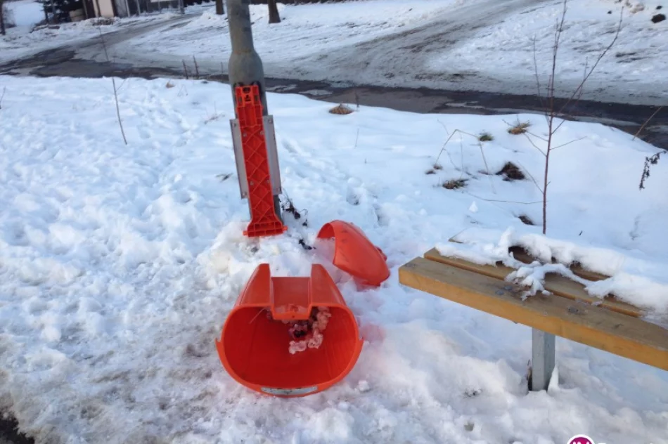 Zniszczone kosze na śmieci, część trafiła do koryta rzeki - zdjęcie 4