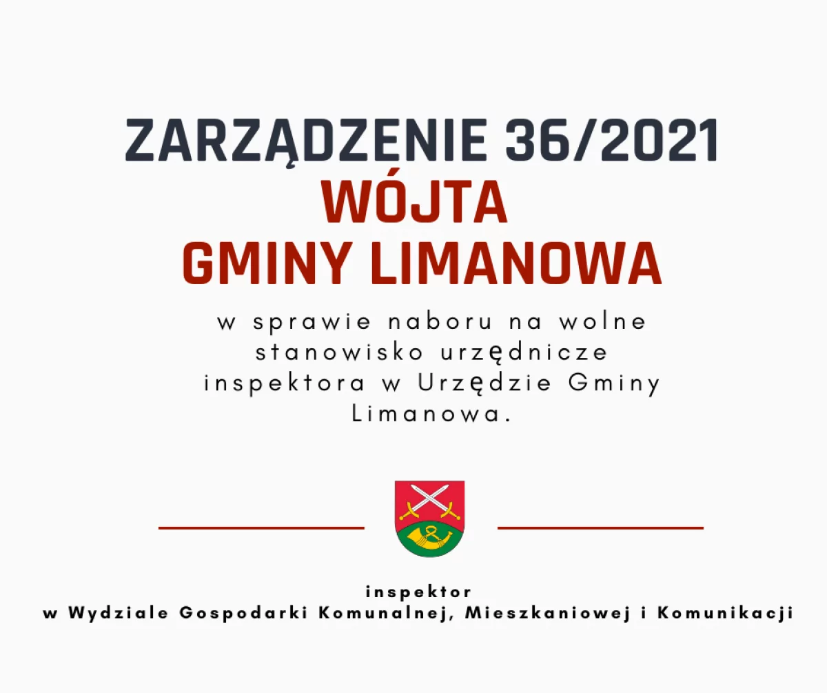 Nabór na wolne stanowisko w urzędnicze inspektora w Urzędzie Gminy Limanowa 