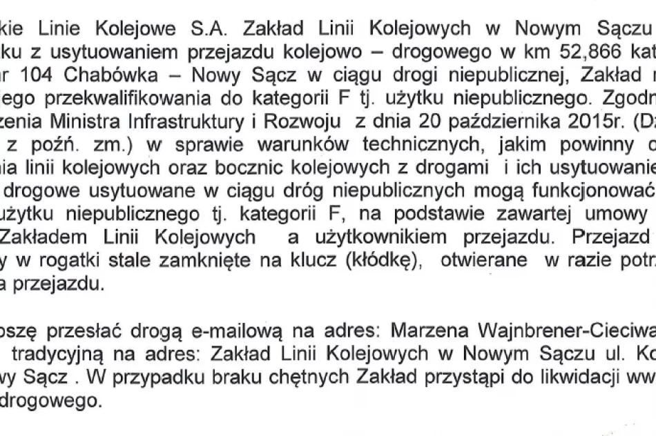 Procedura przekwalifikowania/likwidacji przejazdu kolejowego w Pisarzowej  - zdjęcie 2