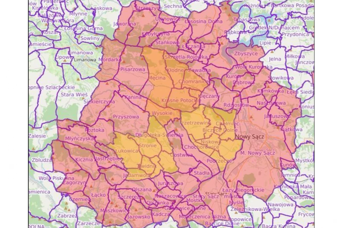 Miejscowości na Limanowszczyźnie w obszarze zagrożonym i zapowietrzonym