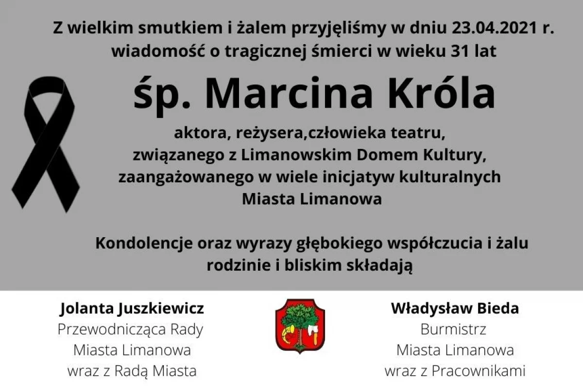 Kondolencje z powodu śmierci Marcina Króla