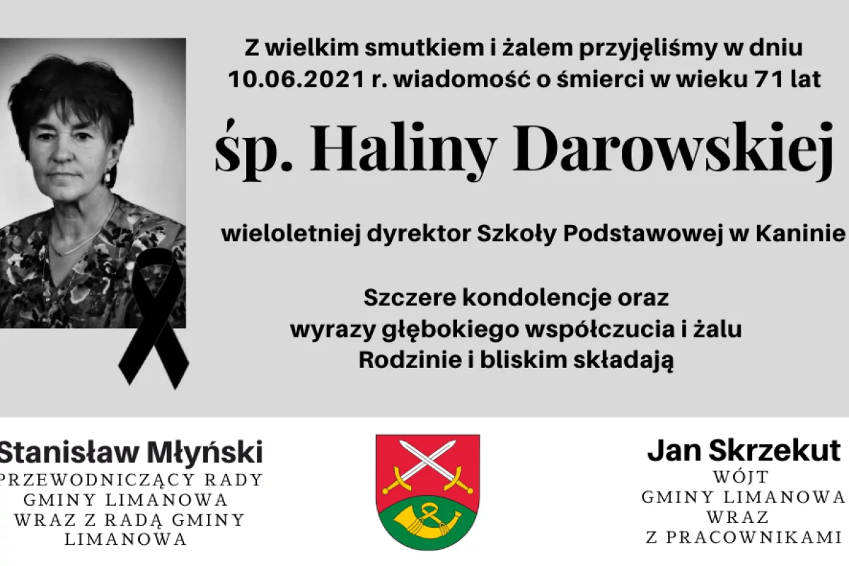 Kondolencje z powodu śmierci Haliny Darowskiej