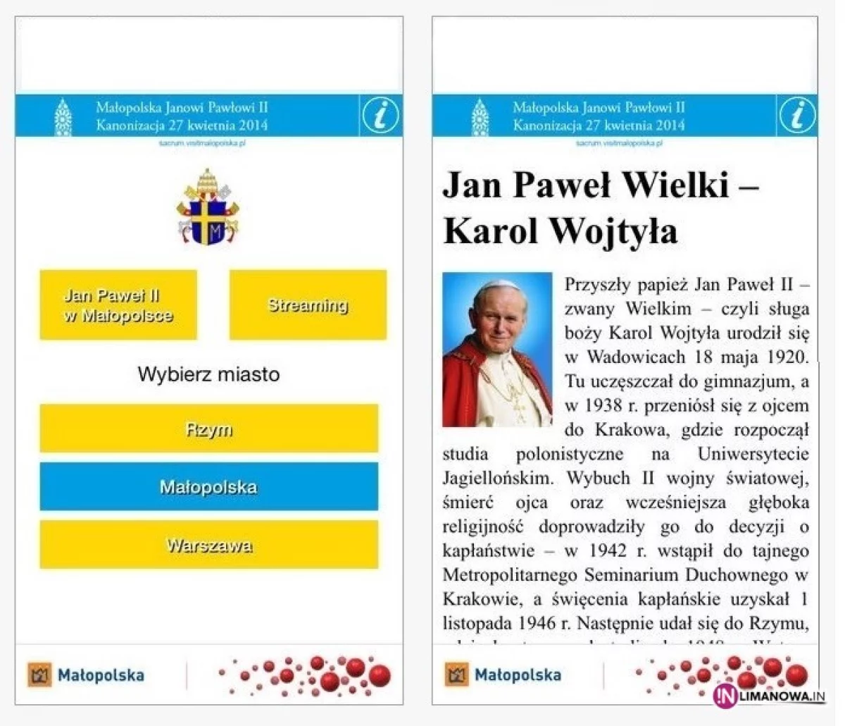 Aplikacja mobilna „Małopolska Janowi Pawłowi II”