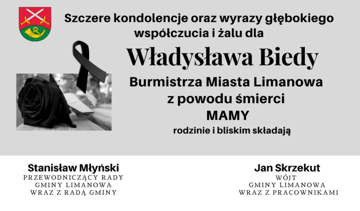 Kondolencje z powodu śmierci Mamy Burmistrza Miasta Limanowa Władysława Biedy