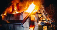 Działania strażaków przy nocnym pożarze domu  - zdjęcie 3