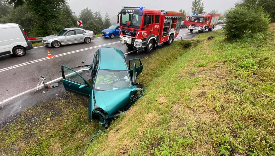 Po zderzeniu z ciężarówką samochód wjechał do rowu - zdjęcie 1