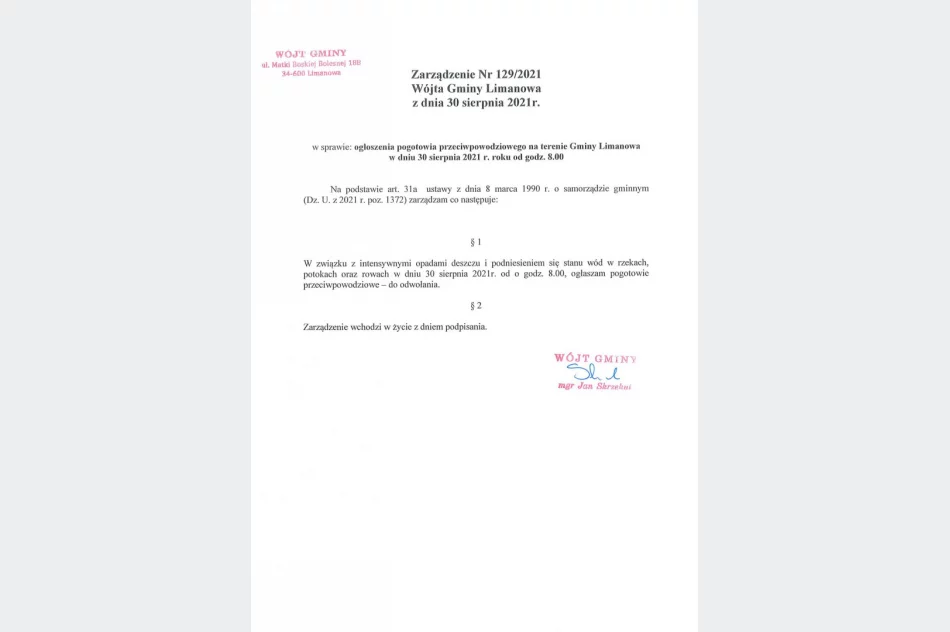 Ogłoszenie pogotowia przeciwpowodziowego w gminie Limanowa - zdjęcie 2