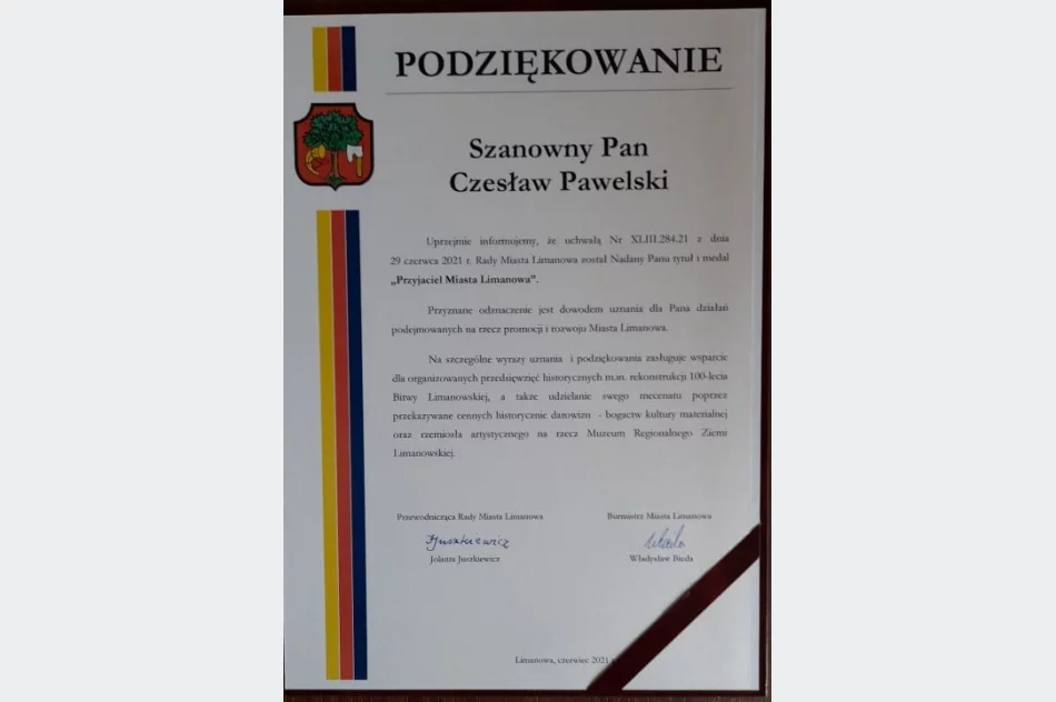 Czesław Pawelski odebrał medal „Przyjaciela Miasta Limanowa” - zdjęcie 3