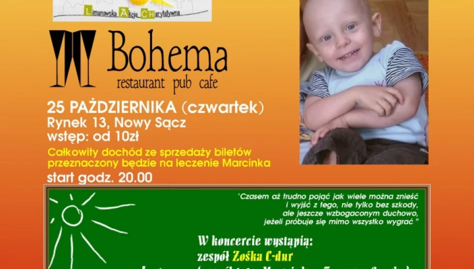 Dziś koncert dla Marcinka w sądeckiej Bohemie - zdjęcie 1