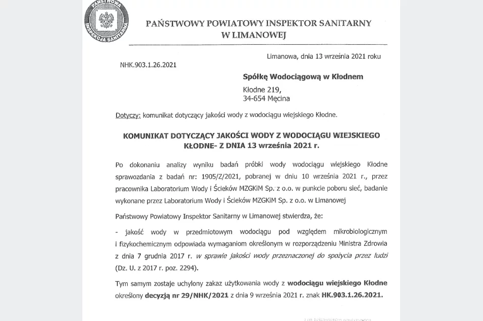 Woda z wodociągu Kłodne zdatna do picia  - zdjęcie 3