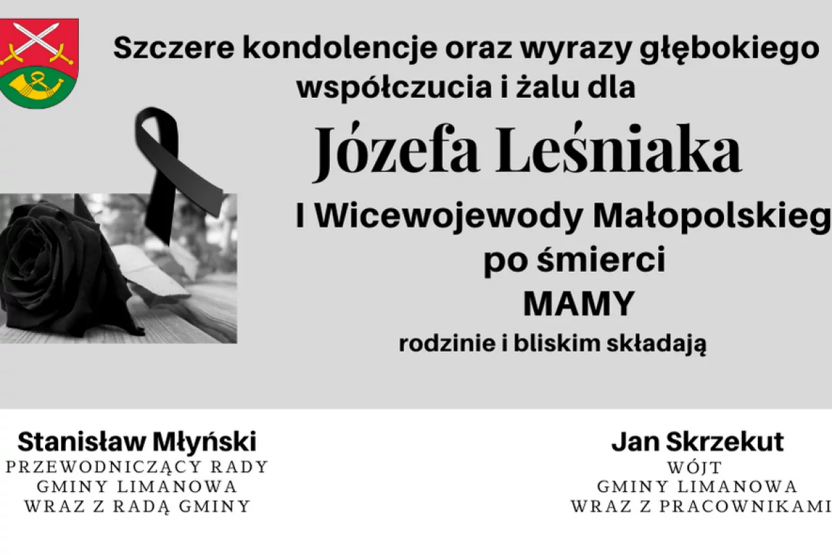 Kondolencje z powodu śmierci Mamy I Wicewojewody Małopolskiego Józefa Leśniaka