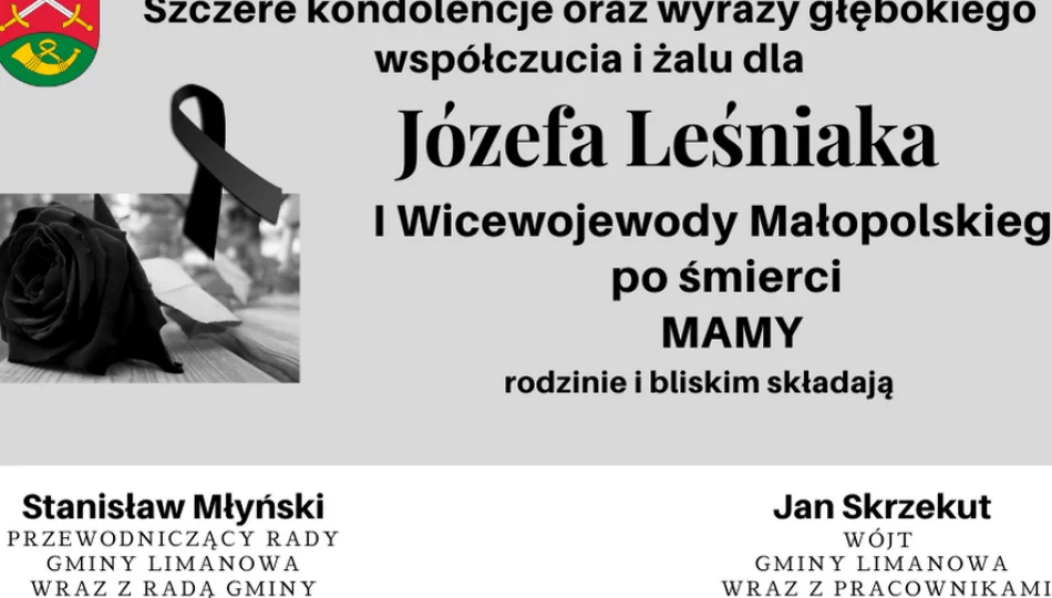 Kondolencje z powodu śmierci Mamy I Wicewojewody Małopolskiego Józefa Leśniaka - zdjęcie 1