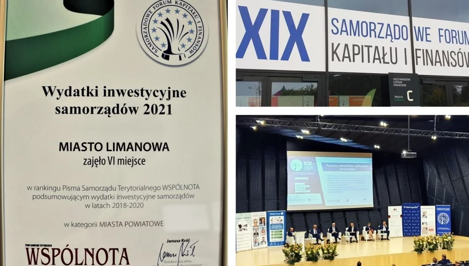 VI miejsce dla Miasta Limanowa w kat. „Wydatki inwestycyjne samorządów 2021” w Rankingu pisma „Wspólnota” - zdjęcie 1